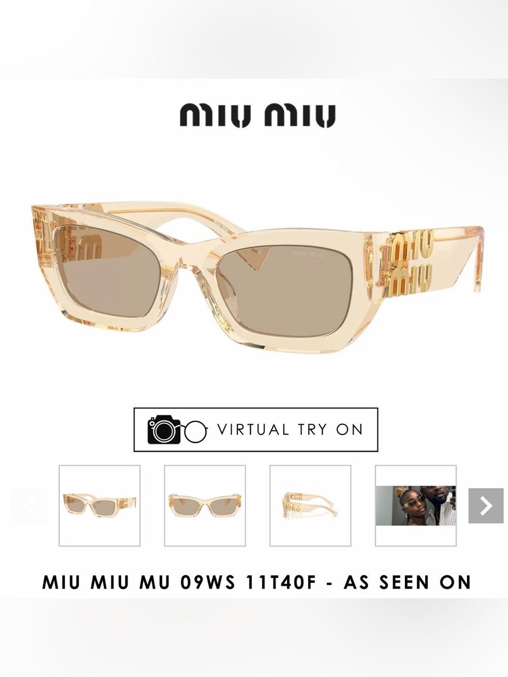 Miu Miu Beige Crystal Sunglasses - Miu Miu 09ws 11t40f